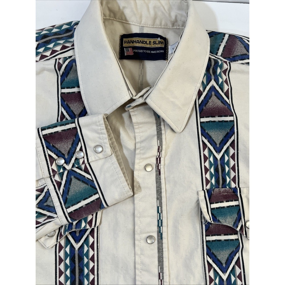 Vintage Panhandle Slim Western Shirt Mens 17 /35 Cowboy Aztec‎ USA Made